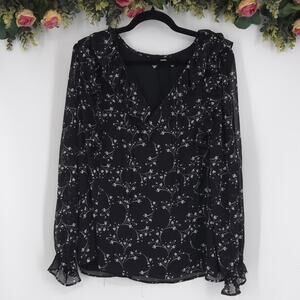 LOFT Black and White Heart Long Sleeved Plus Size Blouse Size XXL